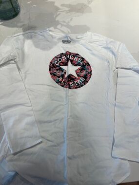 Converse White Long Sleeve Tee with Multicolor Floral Star Logo
